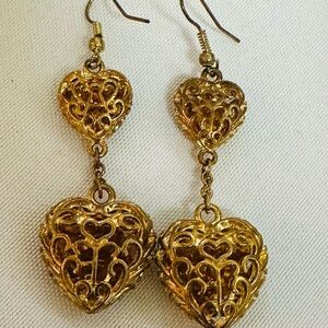 Gold Plated  Heart Dangle Earrings